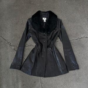 BP Black Lamb Leather Jacket with Rabbit Fur Collar